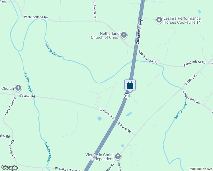 map of restaurants, bars, coffee shops, grocery stores, and more near 4044 West Paron Road in Cookeville