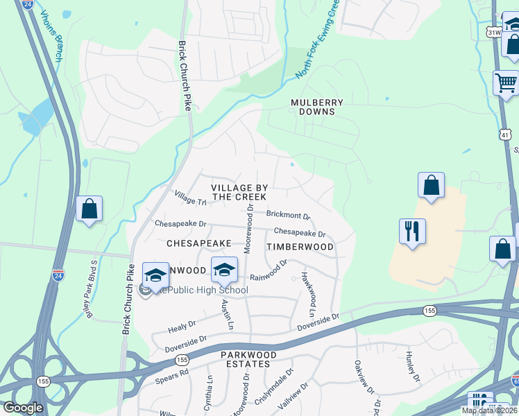 map of restaurants, bars, coffee shops, grocery stores, and more near 3712 Brickmont Drive in Nashville