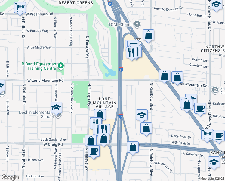map of restaurants, bars, coffee shops, grocery stores, and more near 7004 Old Village Avenue in Las Vegas
