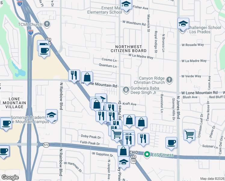 map of restaurants, bars, coffee shops, grocery stores, and more near 4773 Morton Manor Court in Las Vegas