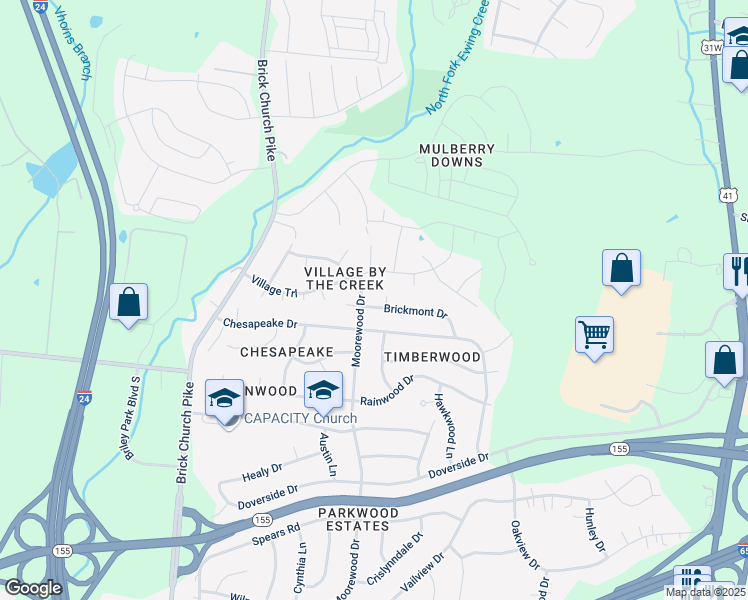 map of restaurants, bars, coffee shops, grocery stores, and more near 3712 Brickmont Drive in Nashville