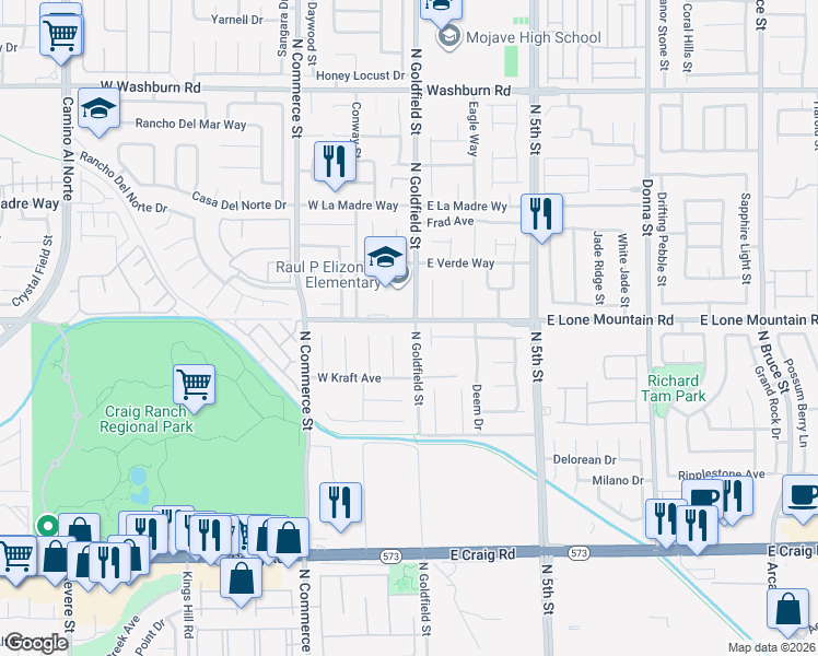 map of restaurants, bars, coffee shops, grocery stores, and more near 4724 Cedar Ranch Court in North Las Vegas