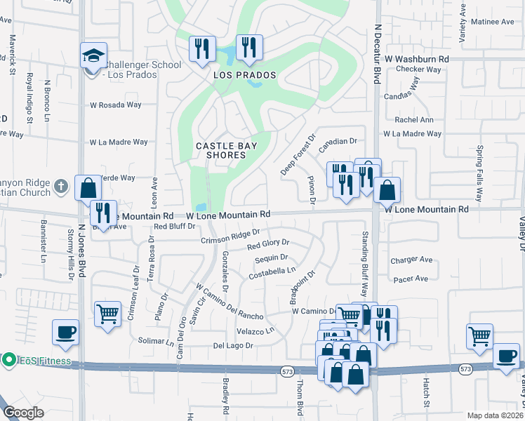 map of restaurants, bars, coffee shops, grocery stores, and more near 4704 Royal Sunset Court in Las Vegas