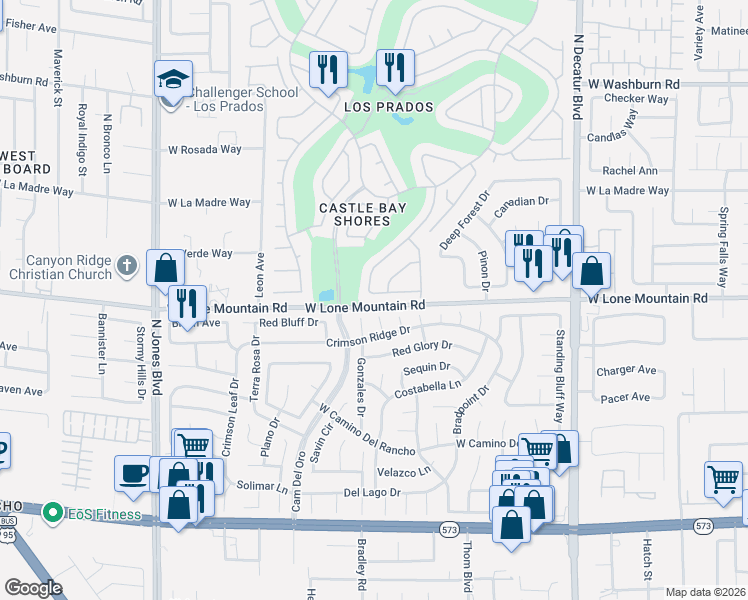 map of restaurants, bars, coffee shops, grocery stores, and more near 4712 Gonzales Drive in Las Vegas