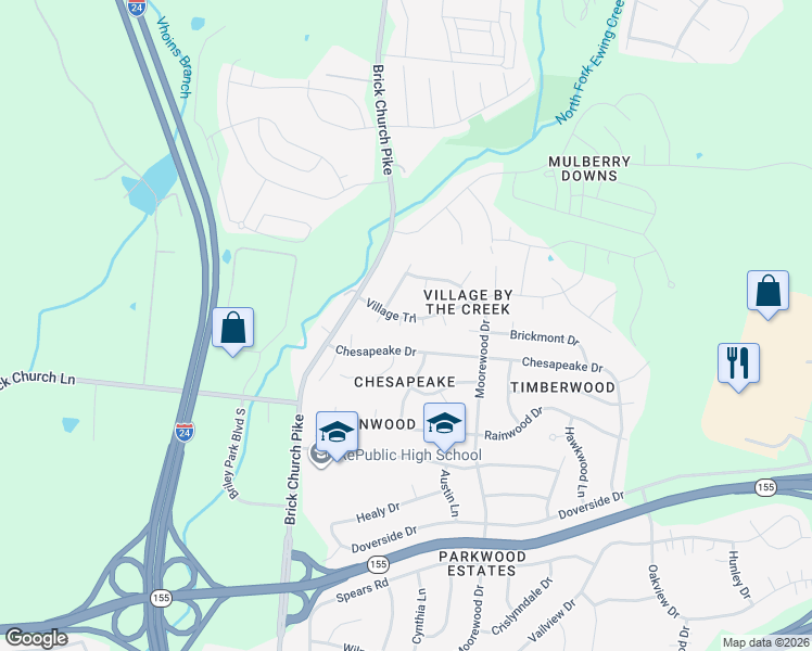 map of restaurants, bars, coffee shops, grocery stores, and more near 3535 Chesapeake Drive in Nashville