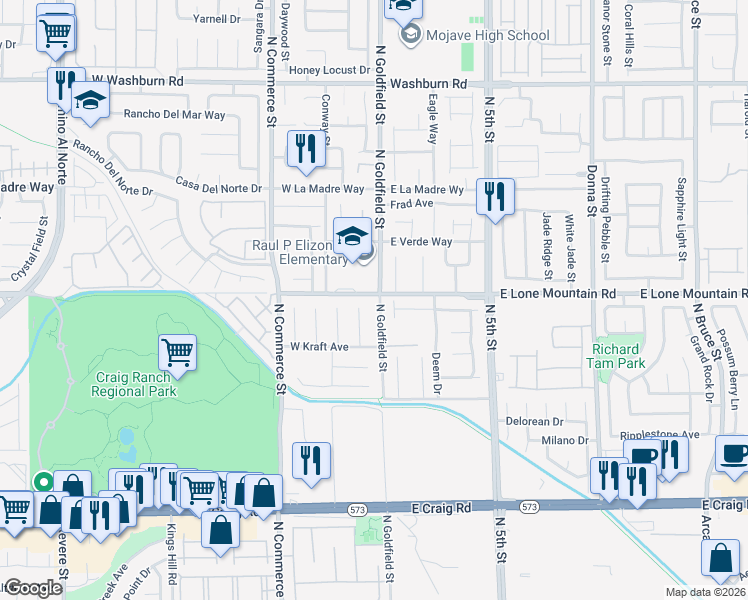 map of restaurants, bars, coffee shops, grocery stores, and more near 4724 Cedar Ranch Court in North Las Vegas