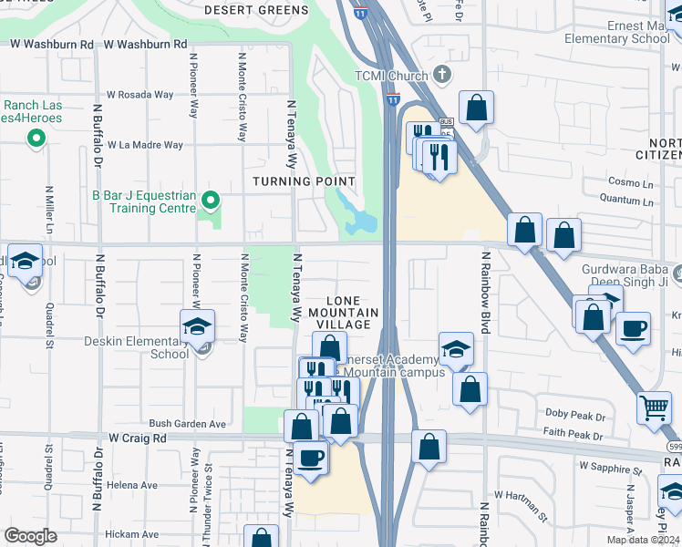 map of restaurants, bars, coffee shops, grocery stores, and more near 7040 Old Village Avenue in Las Vegas