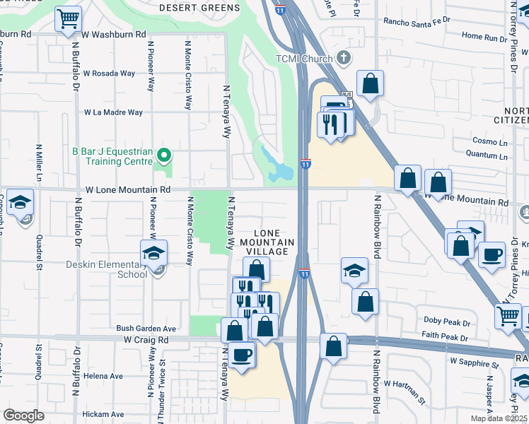 map of restaurants, bars, coffee shops, grocery stores, and more near 7040 Old Village Avenue in Las Vegas