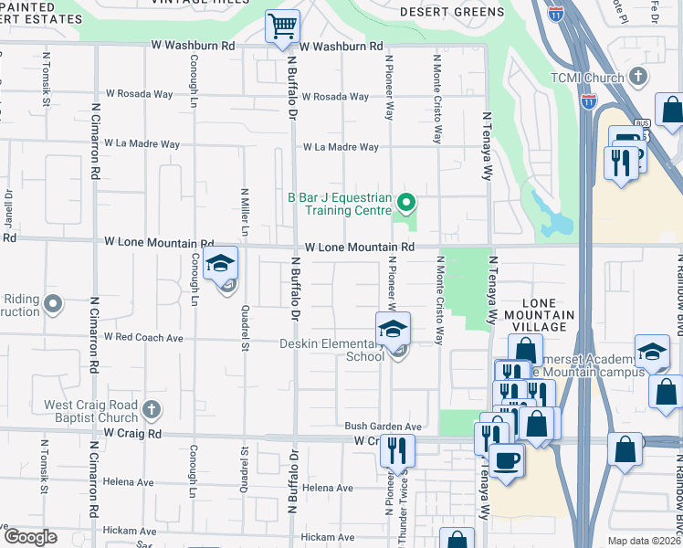 map of restaurants, bars, coffee shops, grocery stores, and more near 7512 Alamo Summit Drive in Las Vegas