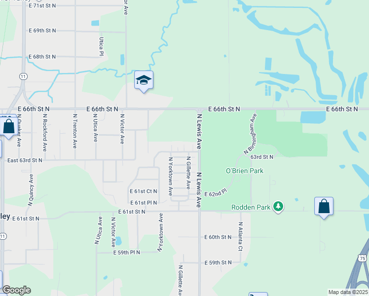 map of restaurants, bars, coffee shops, grocery stores, and more near 6230 N Gillette Ave in Tulsa