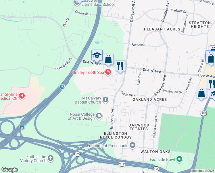 map of restaurants, bars, coffee shops, grocery stores, and more near 520 Lentz Drive in Nashville