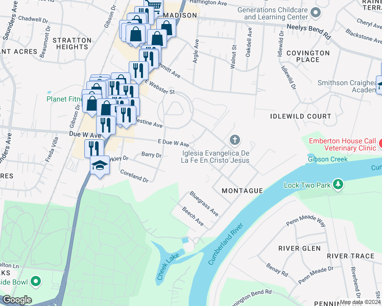 map of restaurants, bars, coffee shops, grocery stores, and more near 304 East Due West Avenue in Nashville