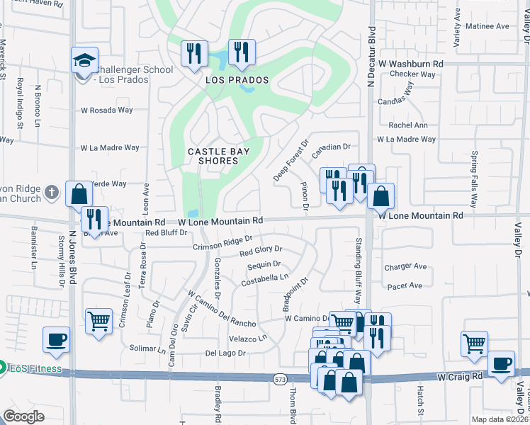 map of restaurants, bars, coffee shops, grocery stores, and more near 5160 West Lone Mountain Road in Las Vegas
