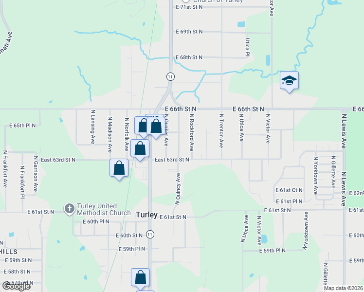 map of restaurants, bars, coffee shops, grocery stores, and more near 6411 North Quincy Avenue in Tulsa