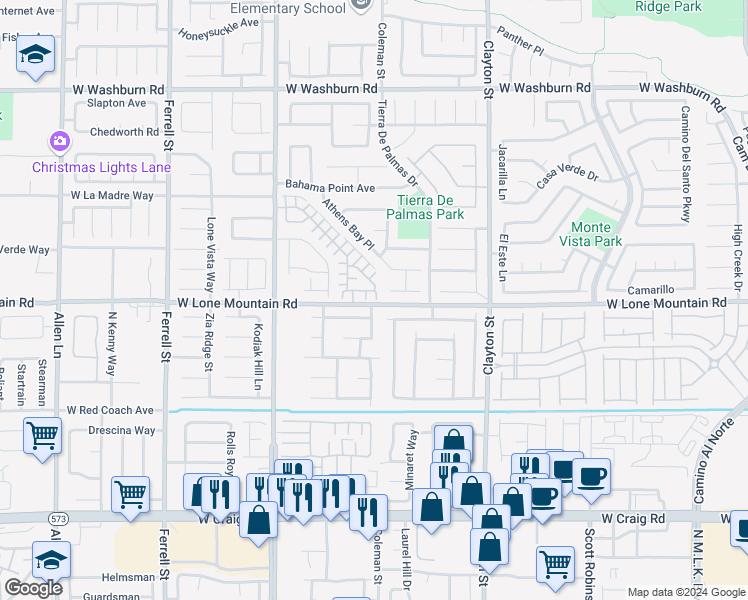map of restaurants, bars, coffee shops, grocery stores, and more near 4803 Leadership Court in North Las Vegas