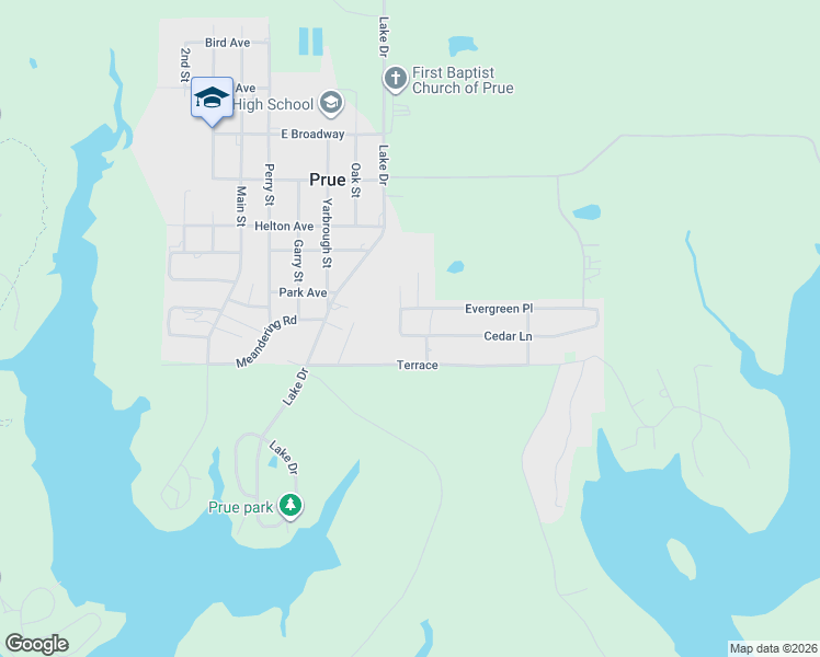 map of restaurants, bars, coffee shops, grocery stores, and more near Rocky Road in Prue