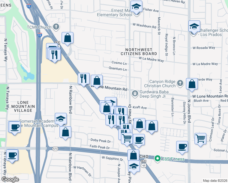 map of restaurants, bars, coffee shops, grocery stores, and more near 6445 Sierra Diablo Avenue in Las Vegas