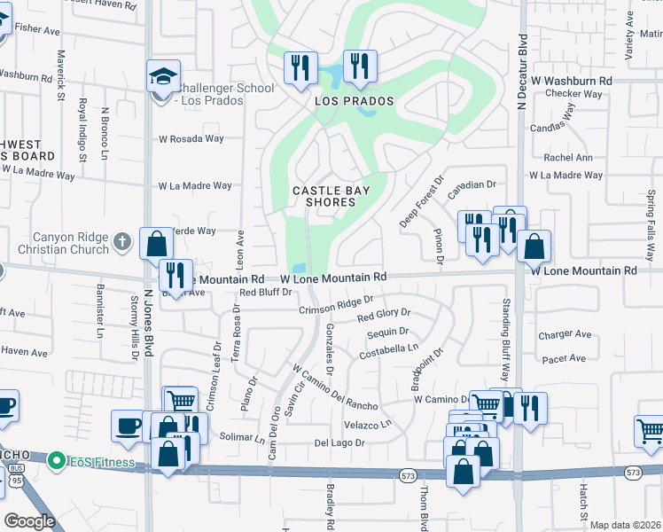 map of restaurants, bars, coffee shops, grocery stores, and more near 4801 Fiesta Lakes Street in Las Vegas
