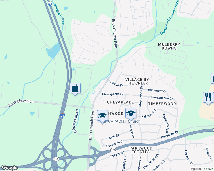 map of restaurants, bars, coffee shops, grocery stores, and more near 3437 Brick Church Pike in Nashville