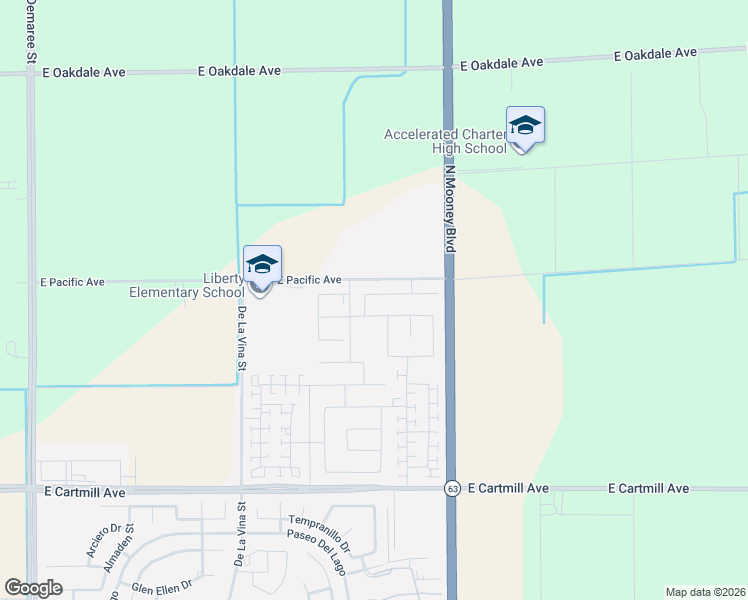 map of restaurants, bars, coffee shops, grocery stores, and more near 2032 East Pacific Avenue in Tulare