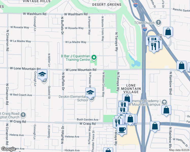 map of restaurants, bars, coffee shops, grocery stores, and more near 7351 Woodstone Court in Las Vegas