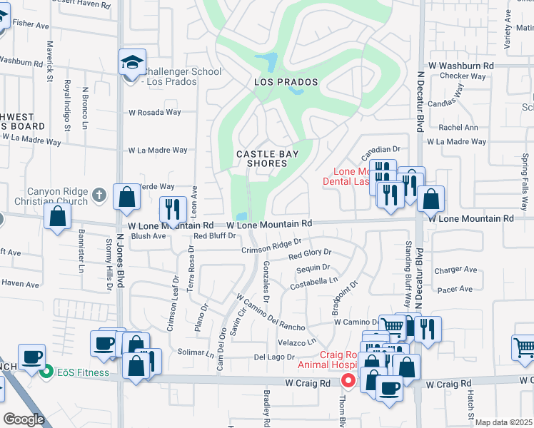 map of restaurants, bars, coffee shops, grocery stores, and more near 4801 Fiesta Lakes Street in Las Vegas