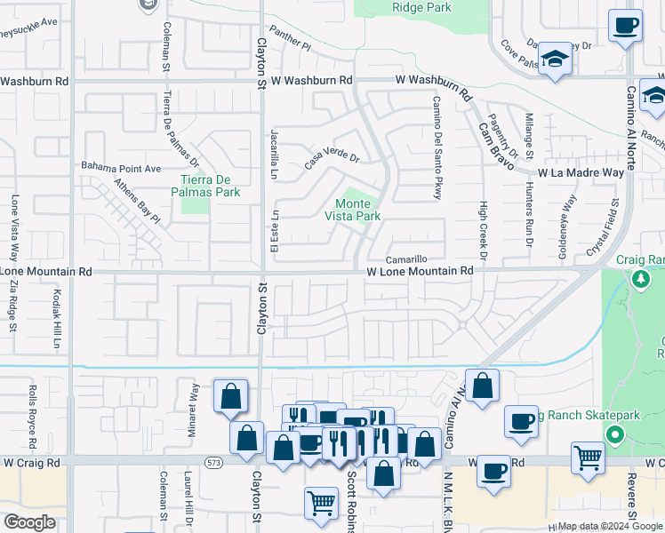 map of restaurants, bars, coffee shops, grocery stores, and more near 1821 West Camino Carlos Rey in North Las Vegas