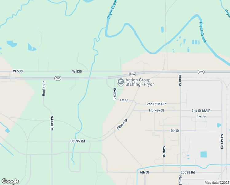 map of restaurants, bars, coffee shops, grocery stores, and more near 4059 Redden in Pryor