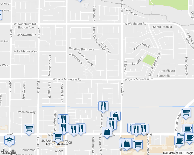 map of restaurants, bars, coffee shops, grocery stores, and more near 2308 Little Italy Avenue in North Las Vegas