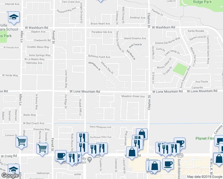 map of restaurants, bars, coffee shops, grocery stores, and more near 4825 Integrity Street in North Las Vegas