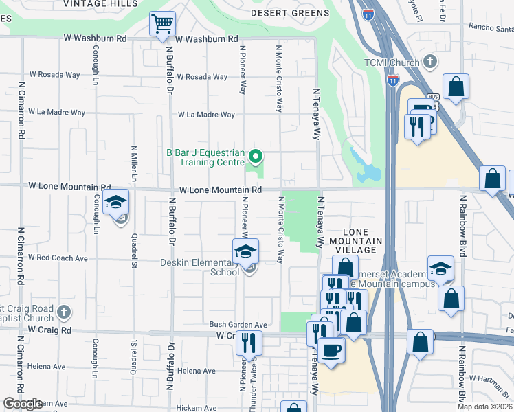 map of restaurants, bars, coffee shops, grocery stores, and more near 7351 Woodstone Court in Las Vegas