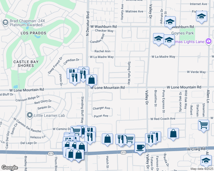 map of restaurants, bars, coffee shops, grocery stores, and more near 4529 Point Breeze Drive in North Las Vegas