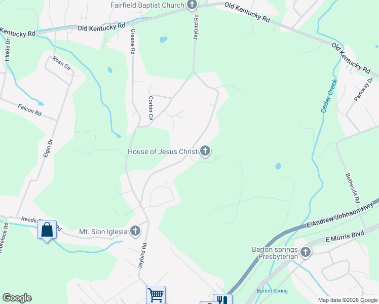 map of restaurants, bars, coffee shops, grocery stores, and more near 1275 Shannons Little Mountain Road in Morristown