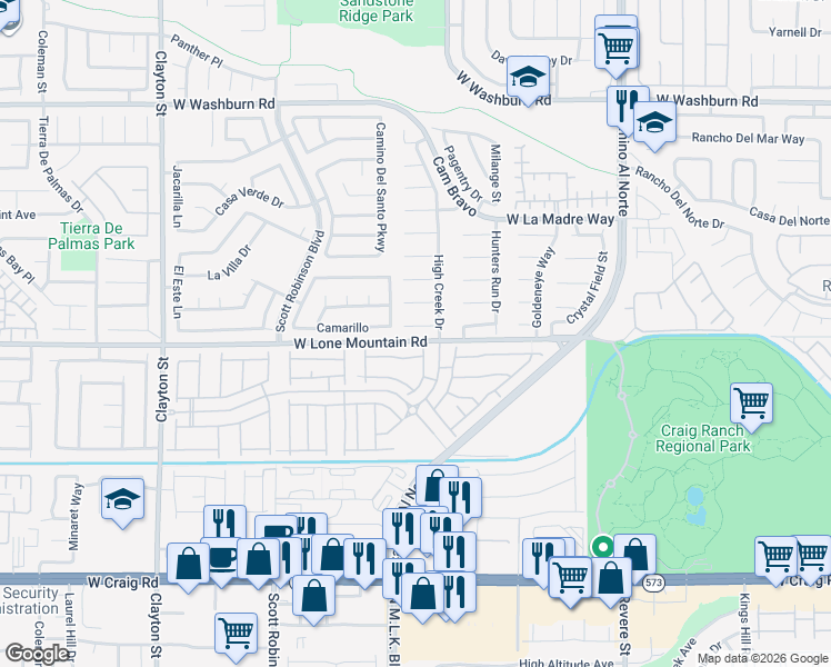 map of restaurants, bars, coffee shops, grocery stores, and more near 1314 Blue View Court in North Las Vegas