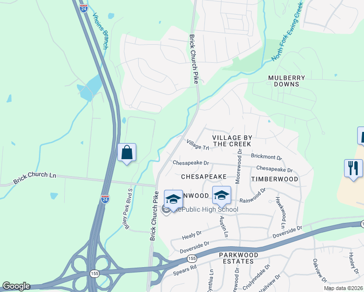 map of restaurants, bars, coffee shops, grocery stores, and more near 3443 Brick Church Pike in Nashville