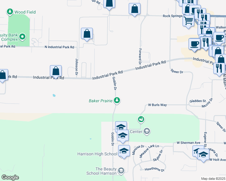 map of restaurants, bars, coffee shops, grocery stores, and more near 925 Goblin Drive in Harrison