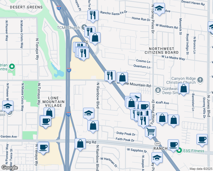 map of restaurants, bars, coffee shops, grocery stores, and more near in Las Vegas