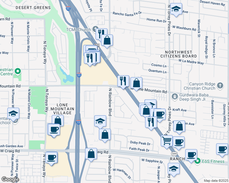 map of restaurants, bars, coffee shops, grocery stores, and more near 4652 North Rainbow Boulevard in Las Vegas