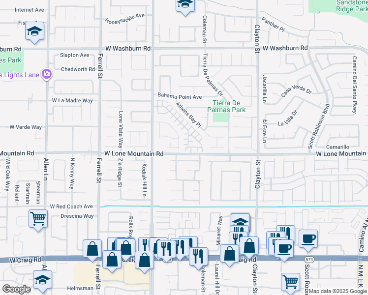 map of restaurants, bars, coffee shops, grocery stores, and more near 2522 Lord Orville Court in North Las Vegas