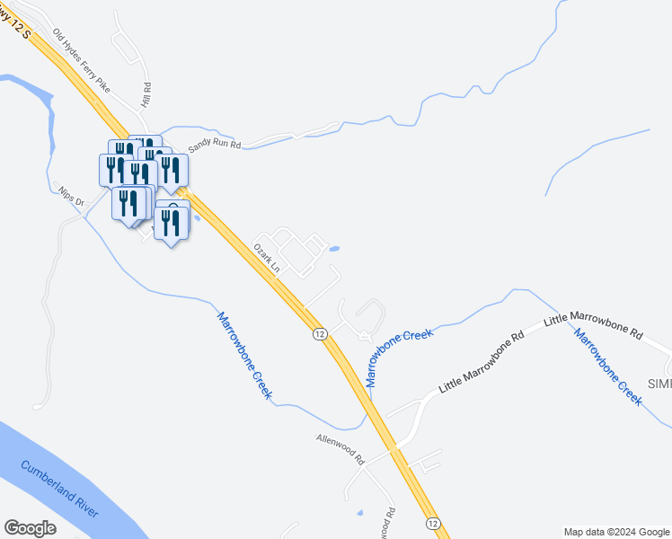 map of restaurants, bars, coffee shops, grocery stores, and more near 109 Claudia Lane in Ashland City