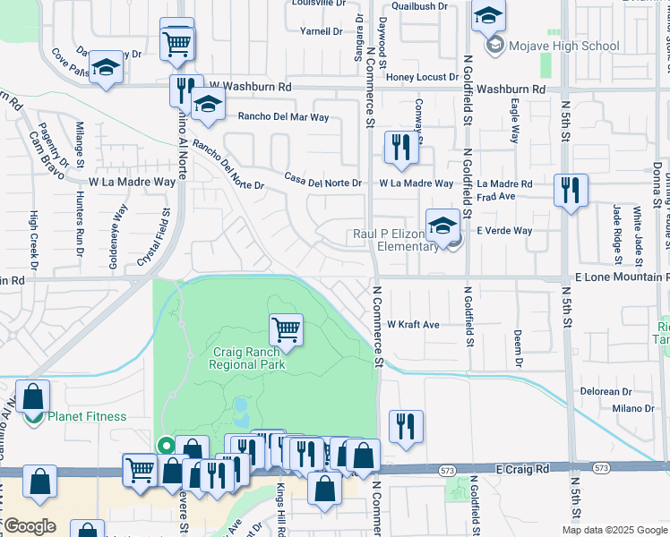 map of restaurants, bars, coffee shops, grocery stores, and more near 4813 Lupita Court in North Las Vegas