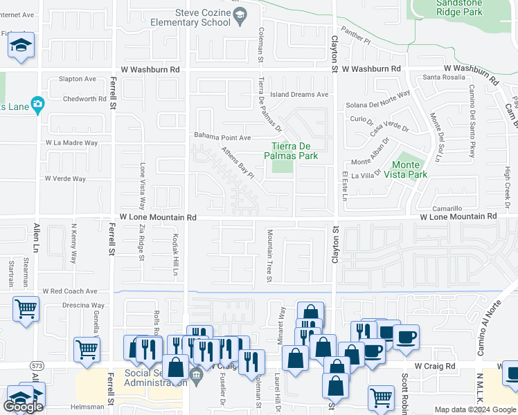 map of restaurants, bars, coffee shops, grocery stores, and more near 4816 Integrity Street in North Las Vegas