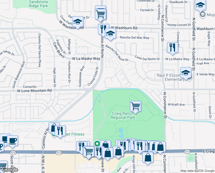 map of restaurants, bars, coffee shops, grocery stores, and more near 770 West Lone Mountain Road in North Las Vegas
