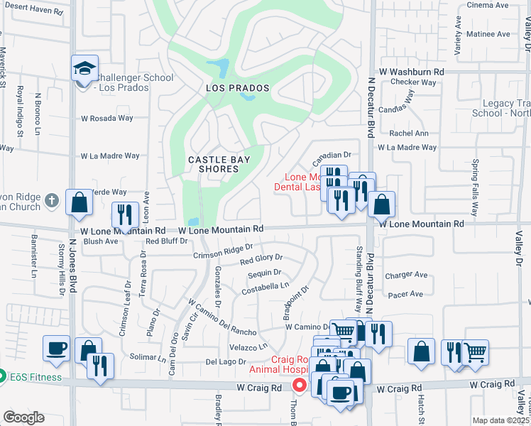 map of restaurants, bars, coffee shops, grocery stores, and more near 5160 West Lone Mountain Road in Las Vegas