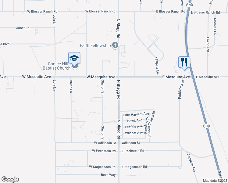 map of restaurants, bars, coffee shops, grocery stores, and more near 1900 North Blagg Road in Pahrump