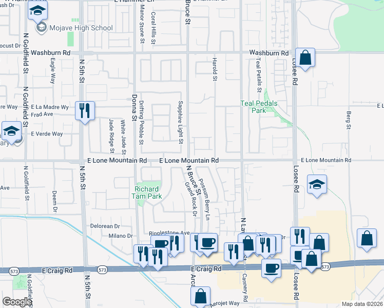 map of restaurants, bars, coffee shops, grocery stores, and more near 4813 North Bride Street in North Las Vegas