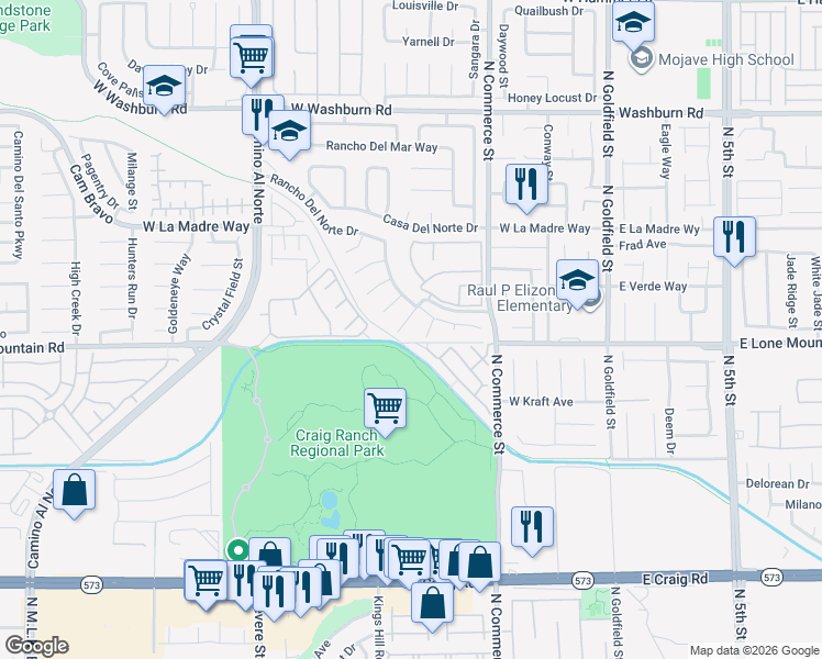 map of restaurants, bars, coffee shops, grocery stores, and more near 4812 Rancho Linda in North Las Vegas