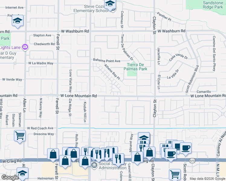 map of restaurants, bars, coffee shops, grocery stores, and more near 2522 Lord Orville Court in North Las Vegas