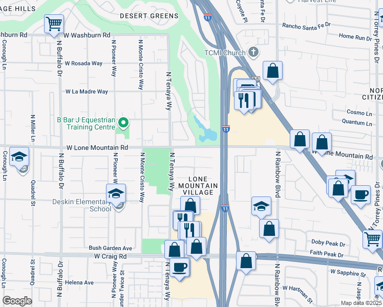 map of restaurants, bars, coffee shops, grocery stores, and more near 7104 Desert Clover Ct in Las Vegas