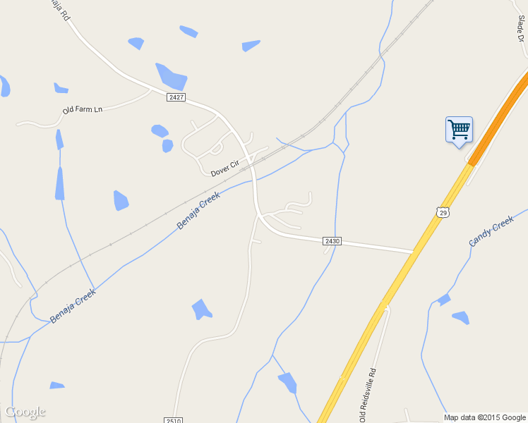 map of restaurants, bars, coffee shops, grocery stores, and more near 111 Shady Acres Lane in Reidsville